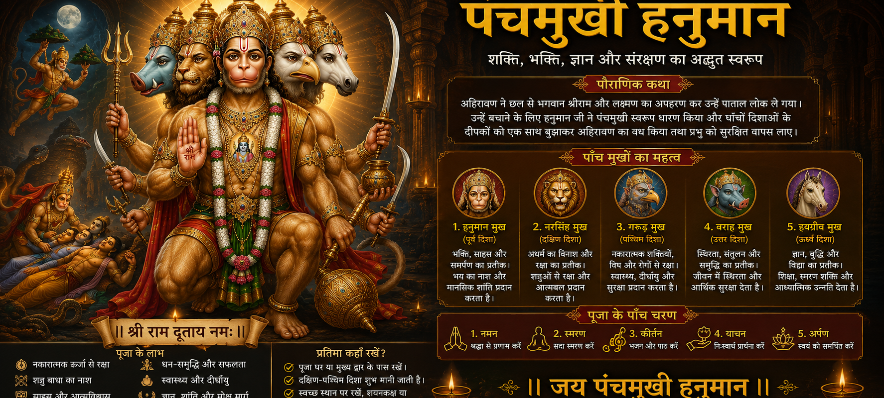 पंचमुखी हनुमान जी की अद्भुत कथा: पाँच मुखों का रहस्य, महत्व और पूजा विधि