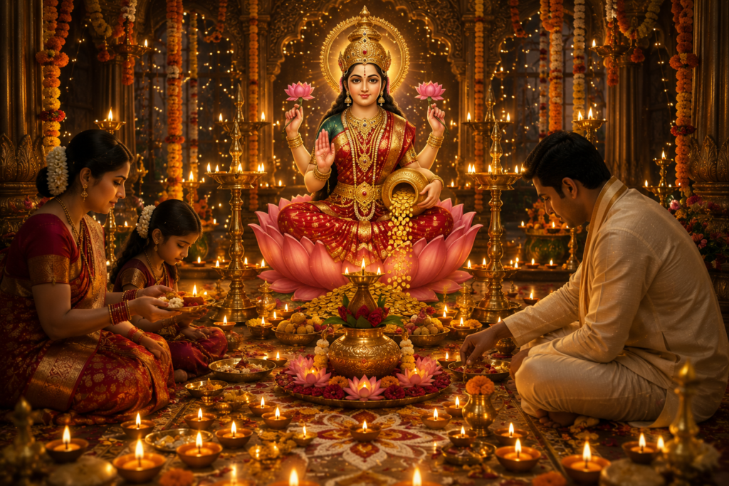 Diwali commemorates the return of Lord Rama, Sita, and Lakshmana to Ayodhya after fourteen years of exile and the victory of righteousness over evil.