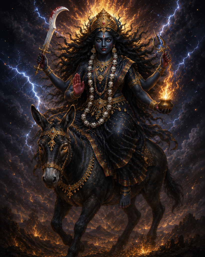 Nine divine forms of Goddess Durga worshipped during Navratri with radiant spiritual aura and traditional symbolism