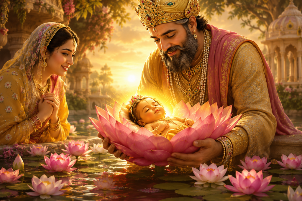 Goddess Radha and Lord Krishna during Radha Ashtami celebration with flowers and divine decorations