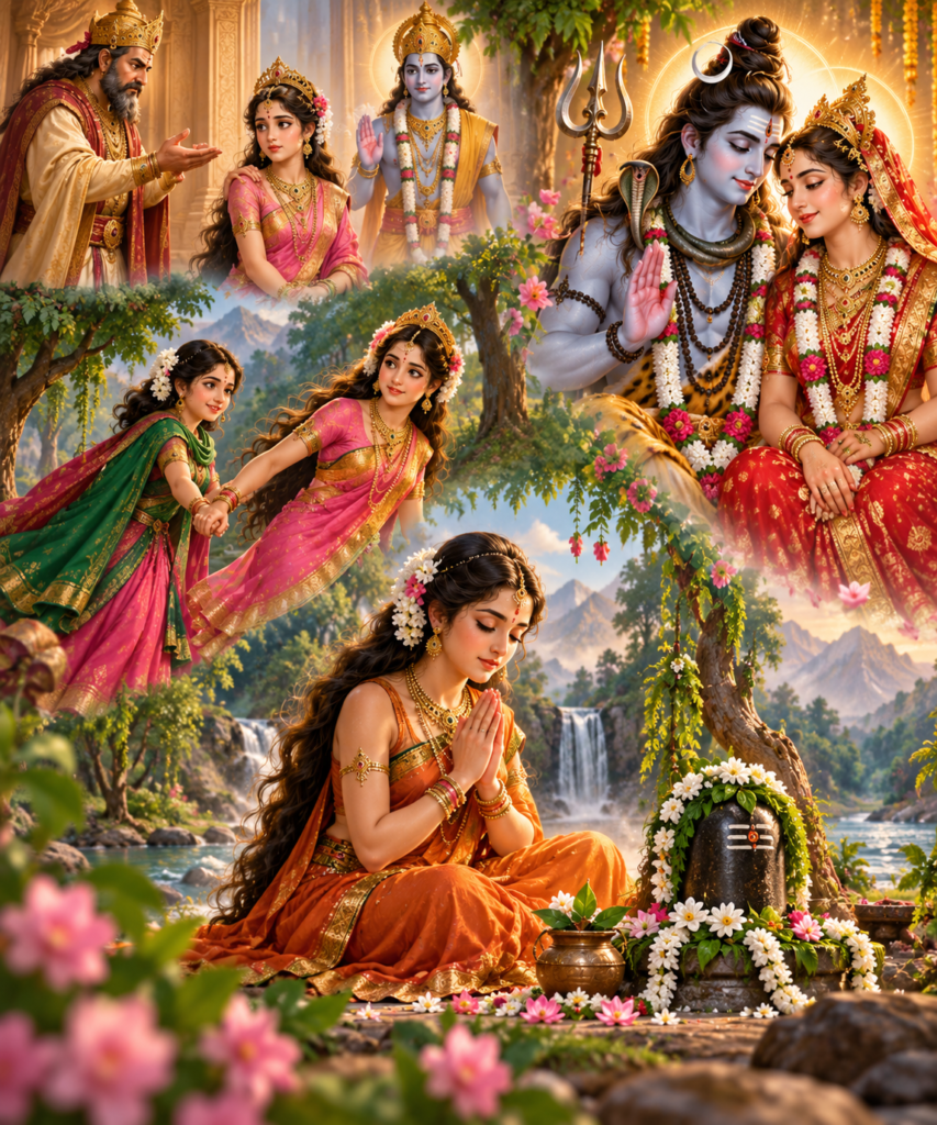 Goddess Parvati performing penance for Lord Shiva in the story of Hartalika Teej