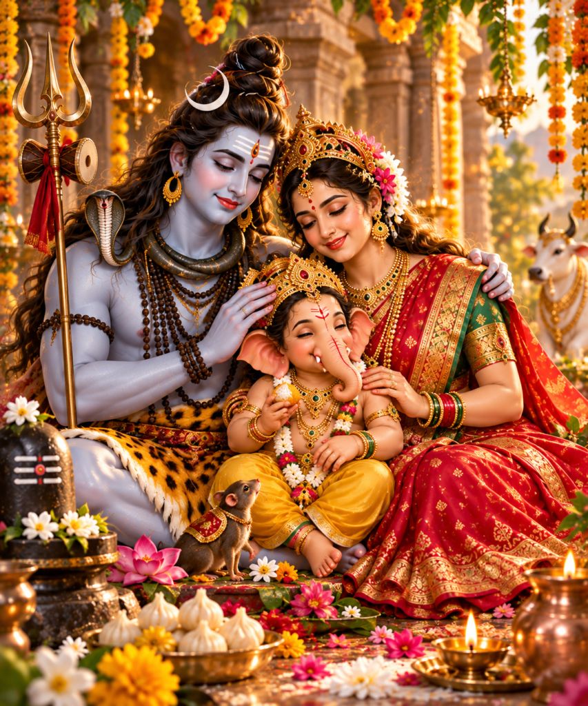 A beautiful reminder that Hartalika Teej and Ganesh Chaturthi 2026 bring the divine family of Shiva, Parvati and Ganesha into focus on the same day.