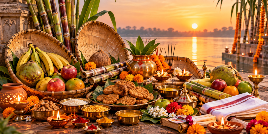 Chhath Puja 2026 devotees offering prayers to the rising Sun at a riverside ghat