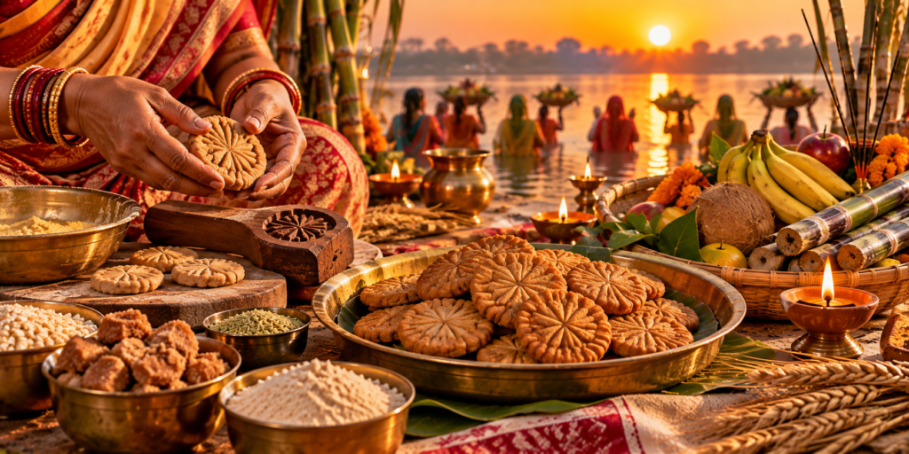 Chhath Puja 2026 devotees offering prayers to the rising Sun at a riverside ghat