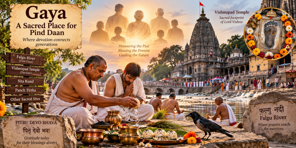 Pind Daan during Pitru Paksha at Gaya near the Falgu River and Vishnupad Temple