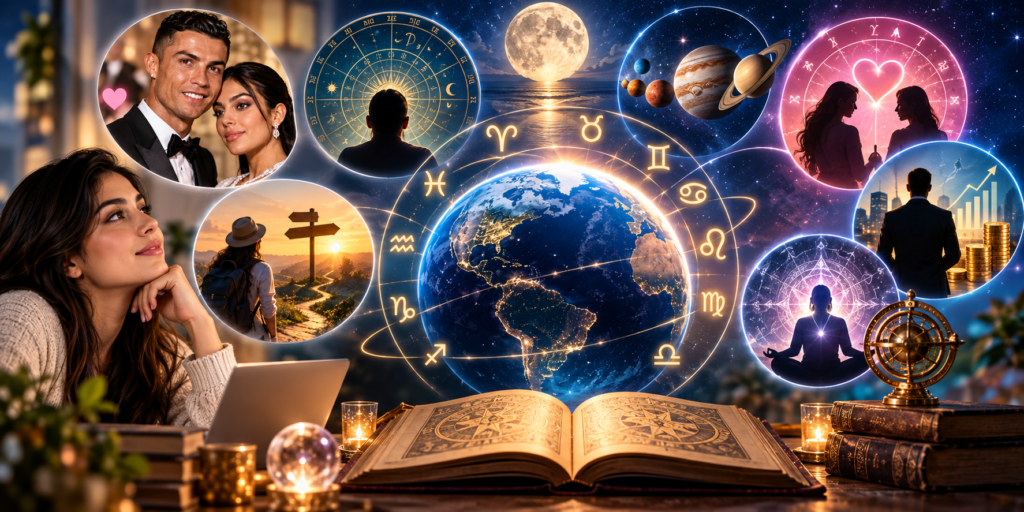 Biggest trending astrology topics in 2026 including zodiac signs, celebrity astrology, relationships, horoscopes and planetary movements