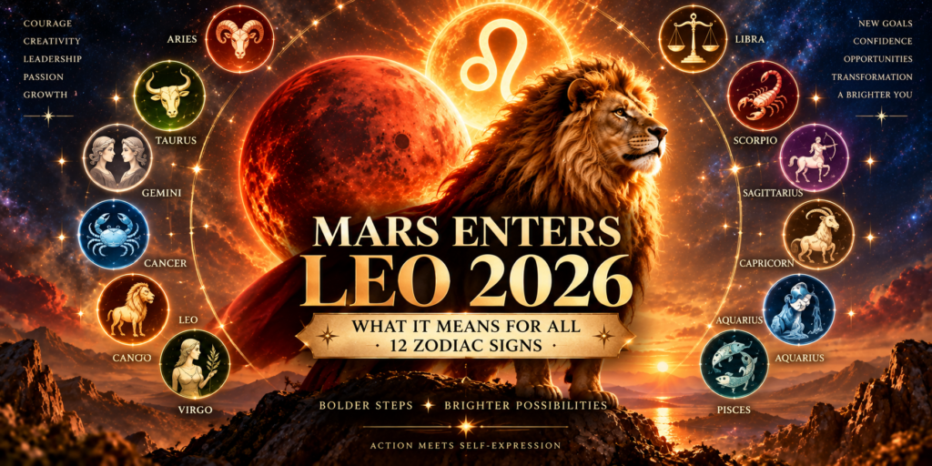 Mars and Leo surrounded by all 12 zodiac signs during the 2026 Mars in Leo transit